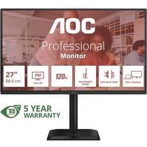 27E4CV - AOC 27E4CV - 27" FHD 16:9 4ms 120Hz IPS Adaptive Sync - HDMI, DP et USB-C (DP alt mode et PD 90W)