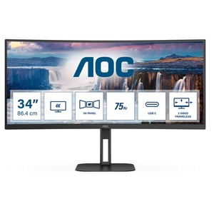 CU34V5C/BK - AOC CU34V5C/BK - 34" WQHD incurvé 1500R 21:9 1ms VA - HDMI, DP et USB-C (DP alt mode et PD 65W)