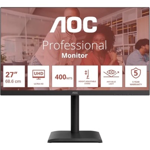 U27E4CV - AOC U27E4CV - 27" UHD 4K 16:9 4ms IPS Adaptive Sync - 2x HDMI, DP et USB-C (DP Alt Mode et PD 90W)