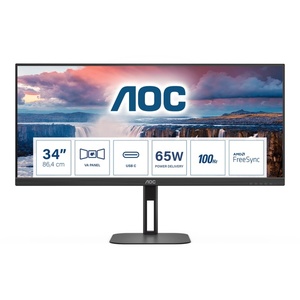 U34V5C/BK - AOC U34V5C/BK - 34" WQHD 21:9 1ms VA - HDMI, DP et USB-C (DP alt mode et PD 65W)